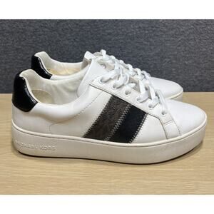 Michael Kors Poppy Lace Up Leather Sneakers White Brown Womens Size 9M